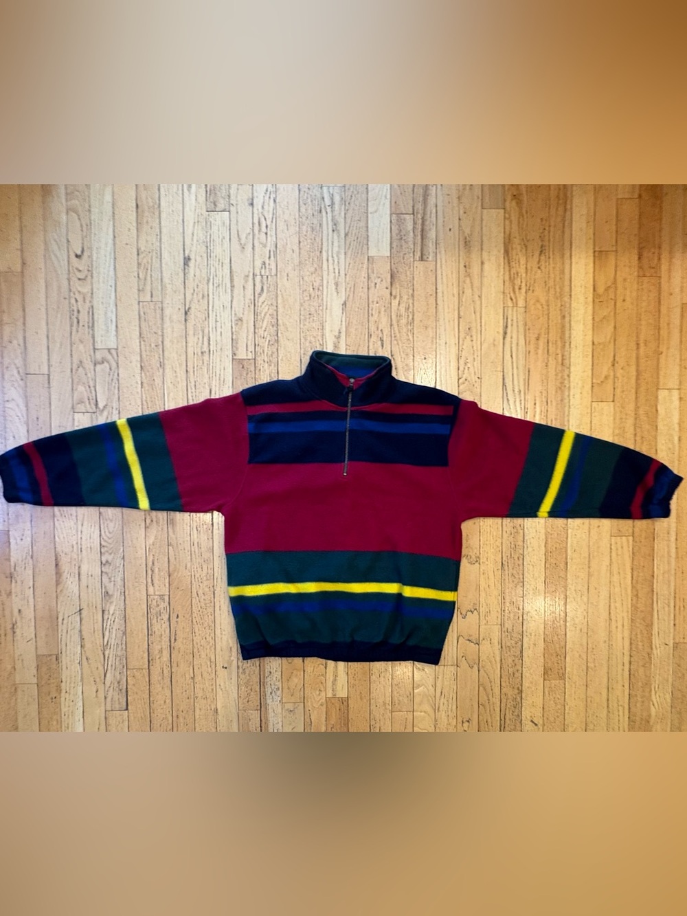 Vintage 90’s Men's Quarter-Zip Colorblock Fleece in Burgundy